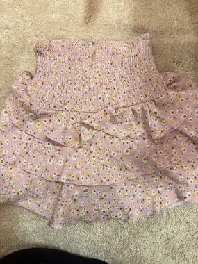 Zara Pink Smocked Floral Ruffle Mini Skirt